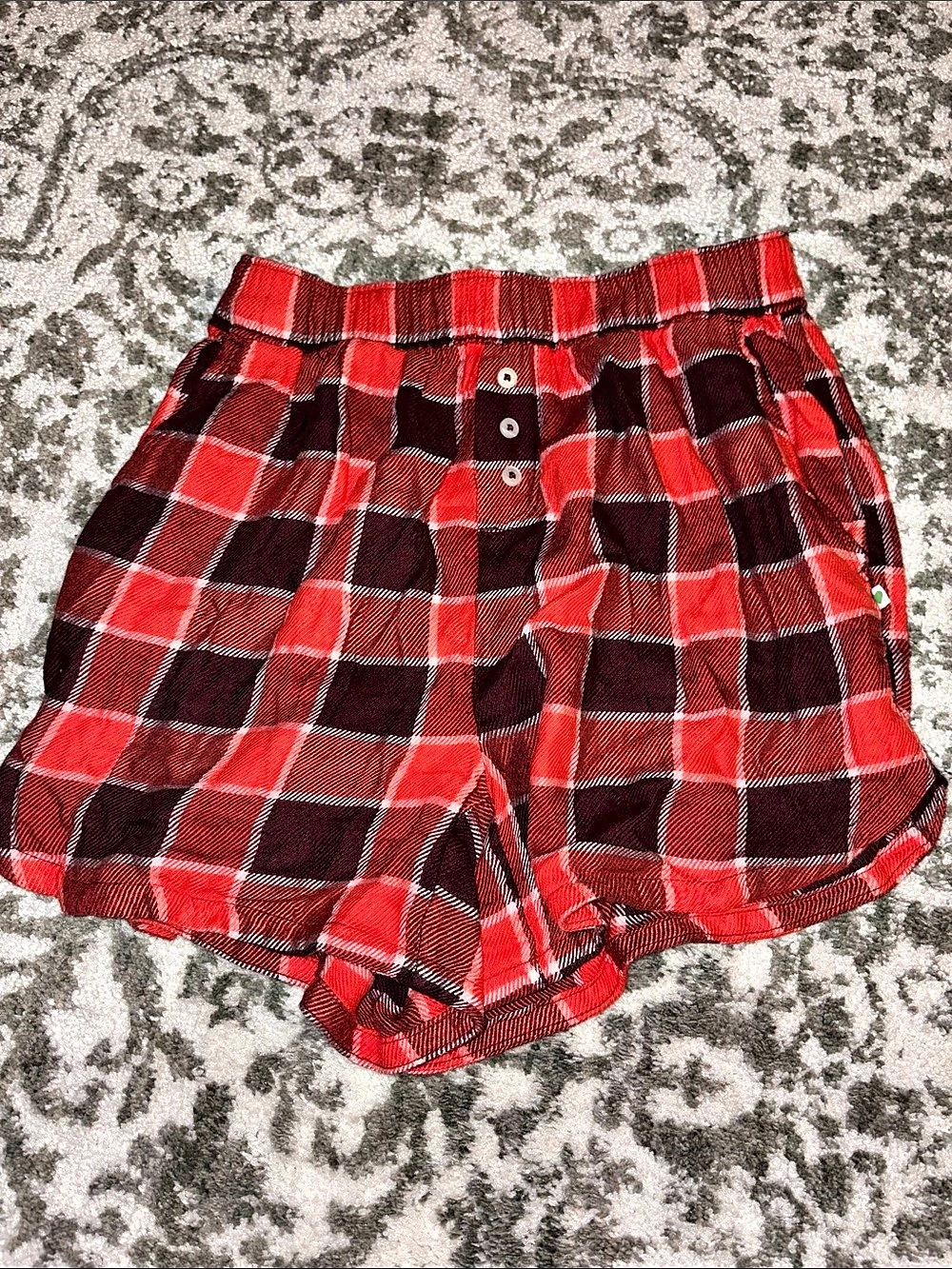 aerie Flannel Boxer Shorts Plaid Red & Black XS